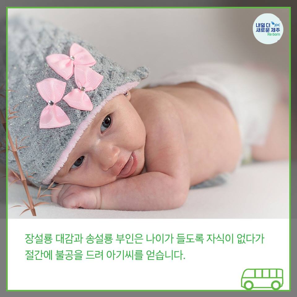 장설룡 대감과 송설룡 부인은 나이가 들도록 자식이 없다가 절간에 불공을 드려 아기씨를 얻습니다.