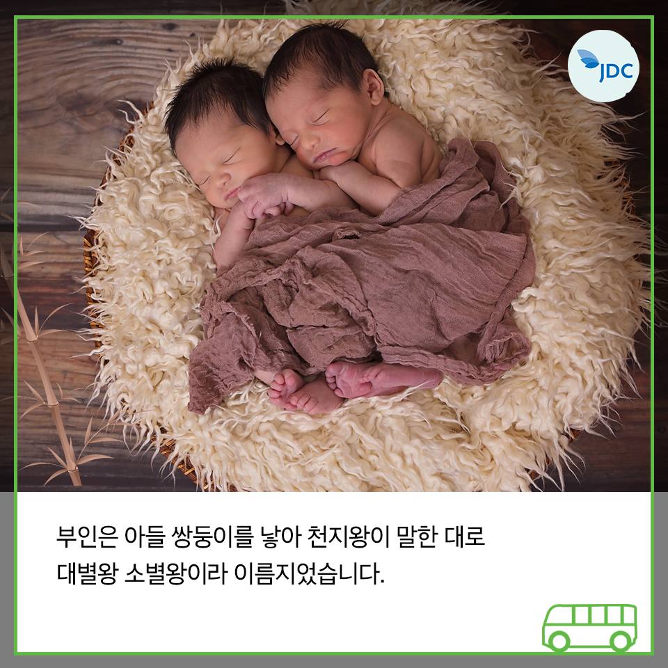 부인은 아들 쌍둥이를 낳아 천지왕이 말한 대로 대별왕 소별왕이라 이름지었습니다.